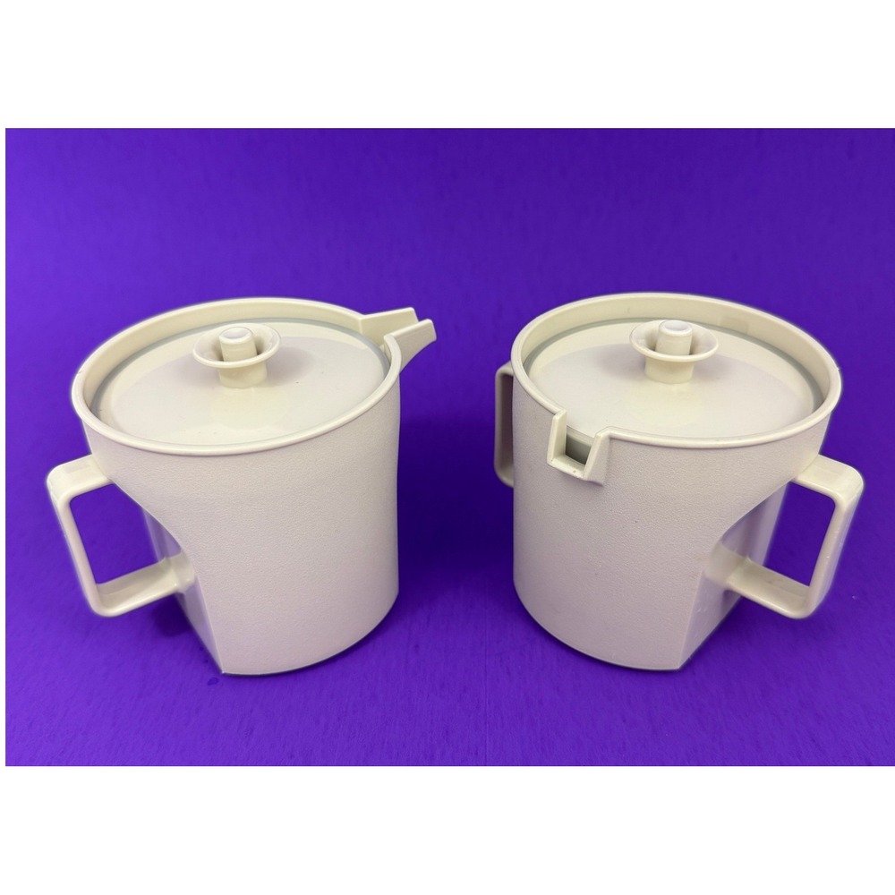 Vintage Tupperware Cream and Sugar Set Almond Off White 1414 1415 USA Made